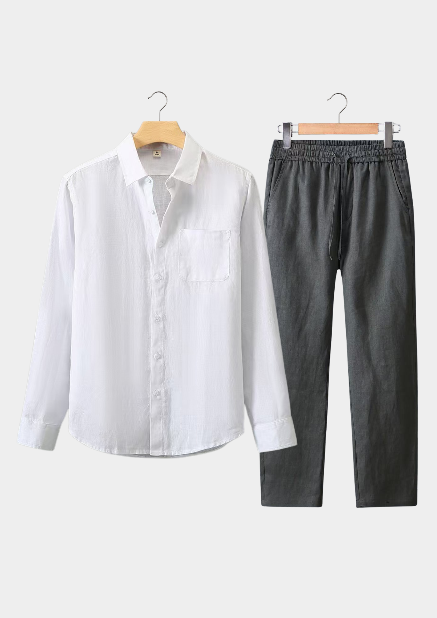 Conjunto de Verão Dolcevita Manga Longa - Branco/Cinza