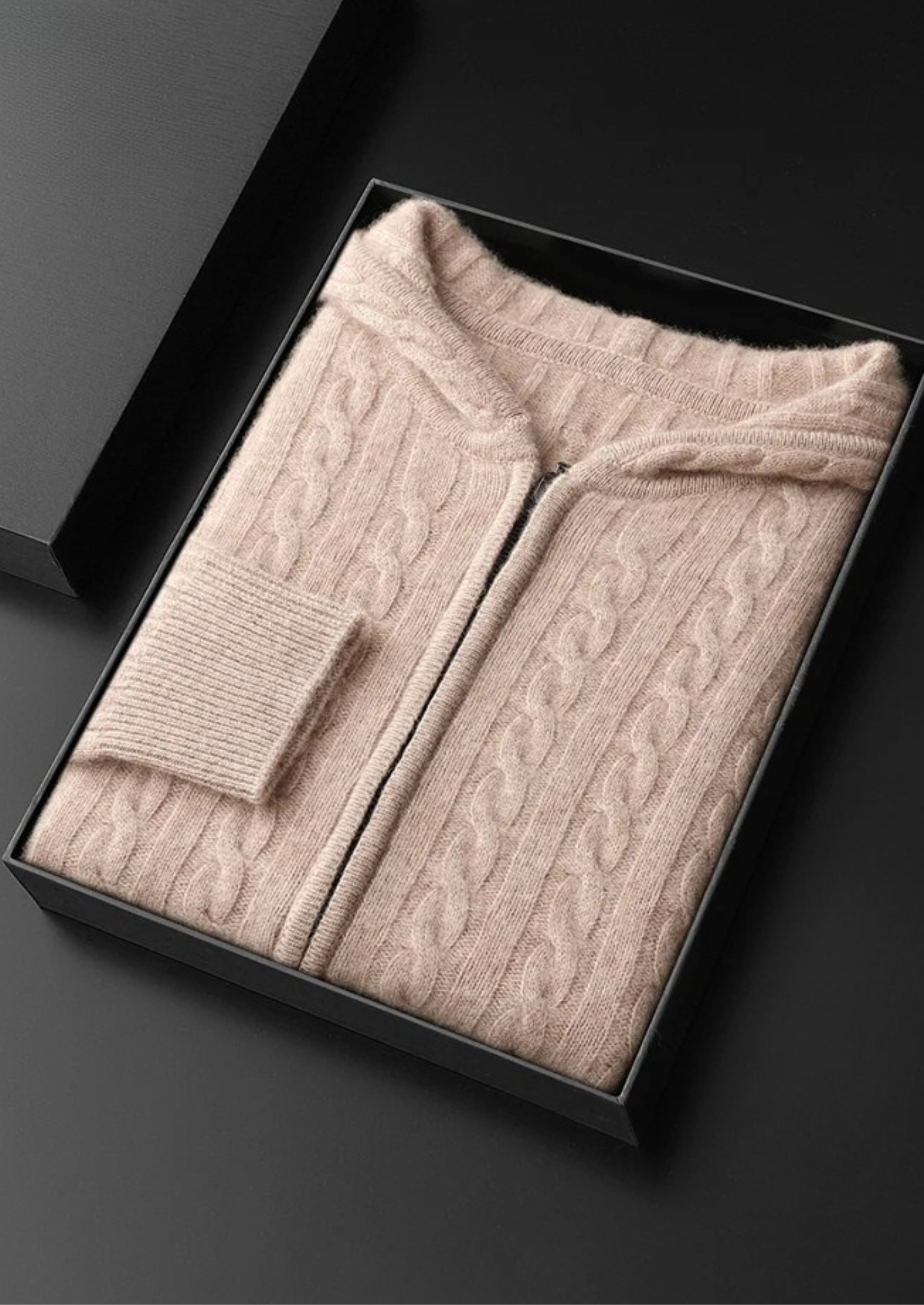 Moletom Premium em Cashmere com Zíper e Tricô Trançado