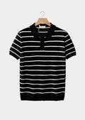 POLO PRETA COM BOTÕES E TEXTURA LISTRADA