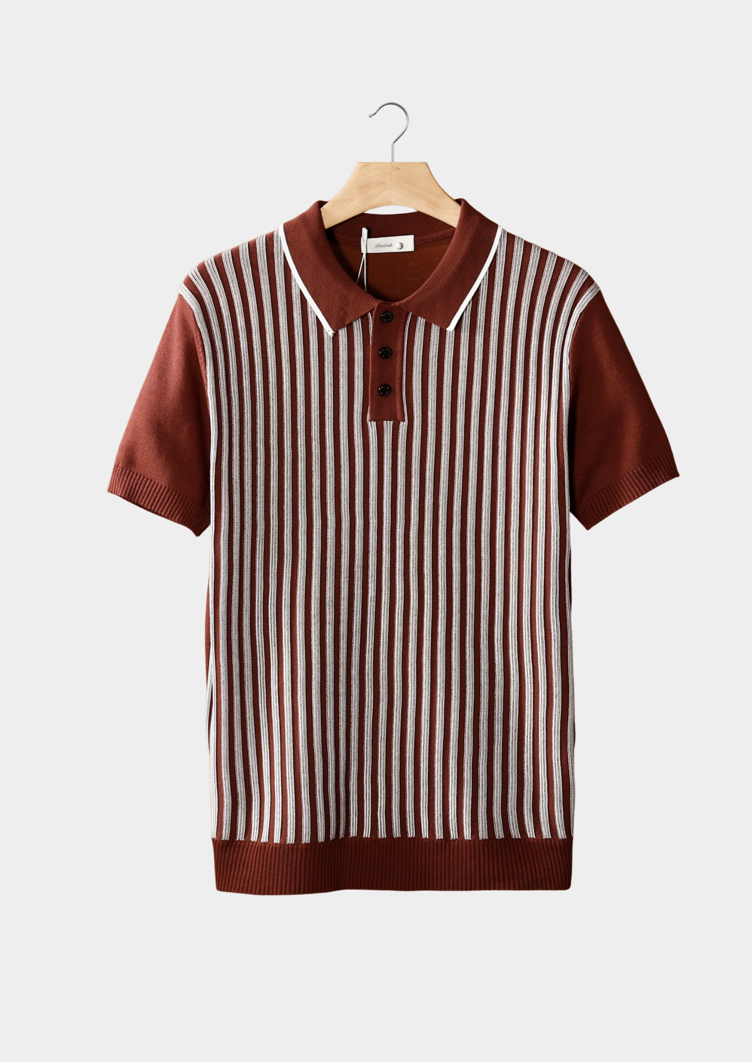POLO LISTRADO VERTICAL MARROM FERRUGEM
