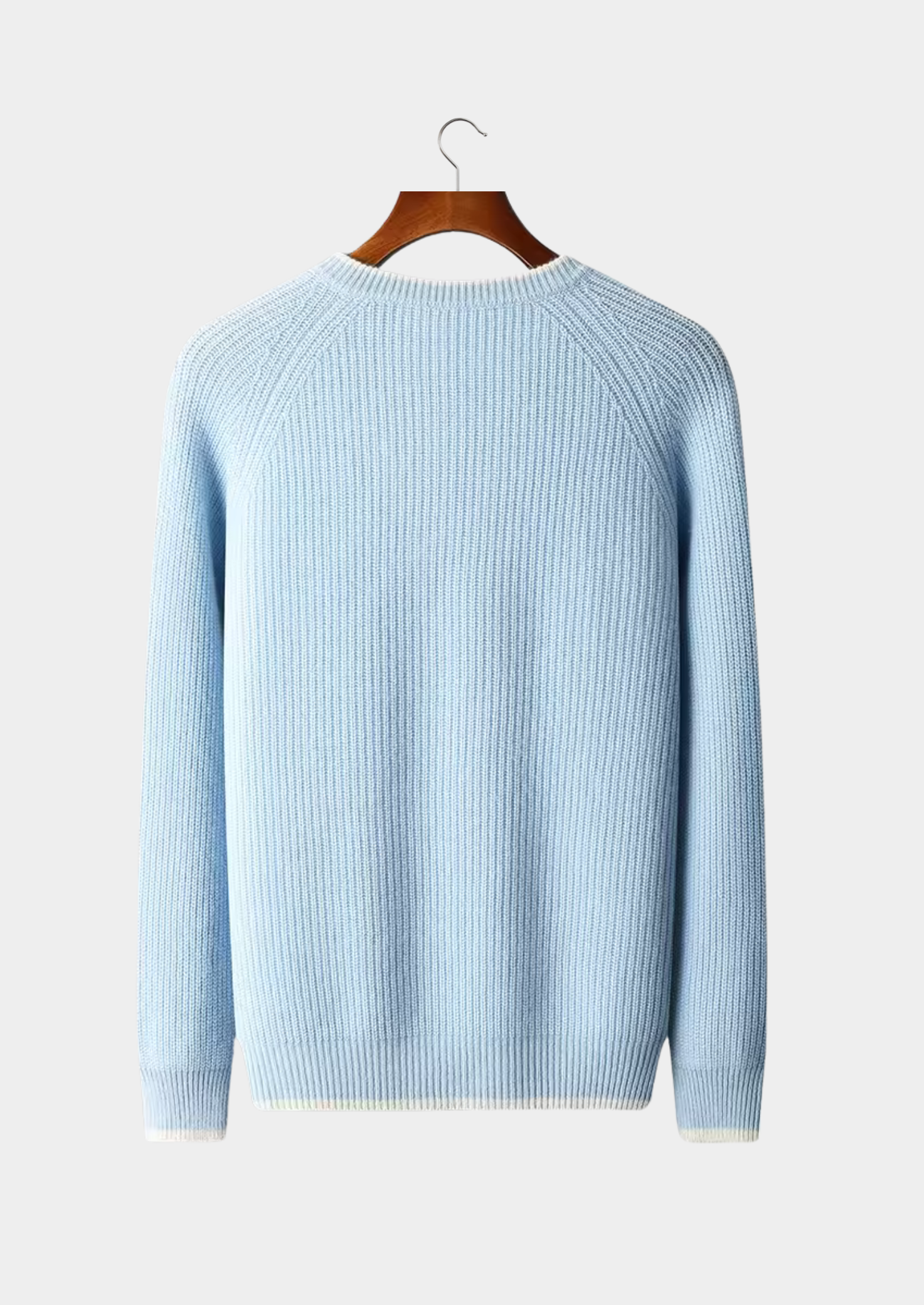 Suéter Gola Careca Bicolor em Lã Merino Extrafina Pura
