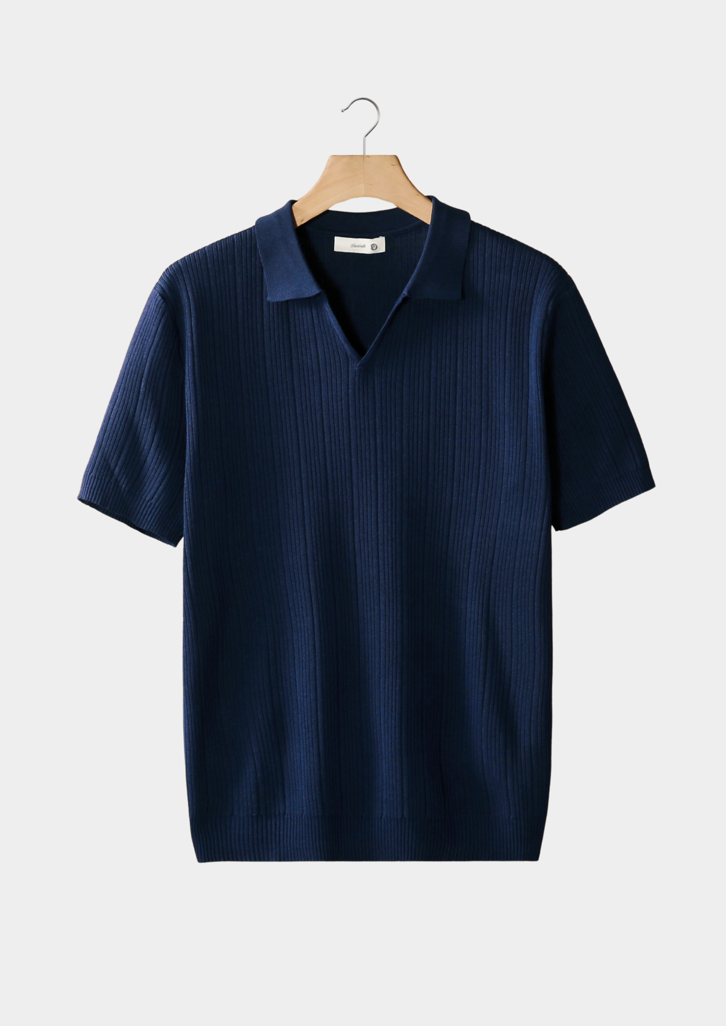 POLO CANELADA GOLA ABERTA AZUL-MARINHO