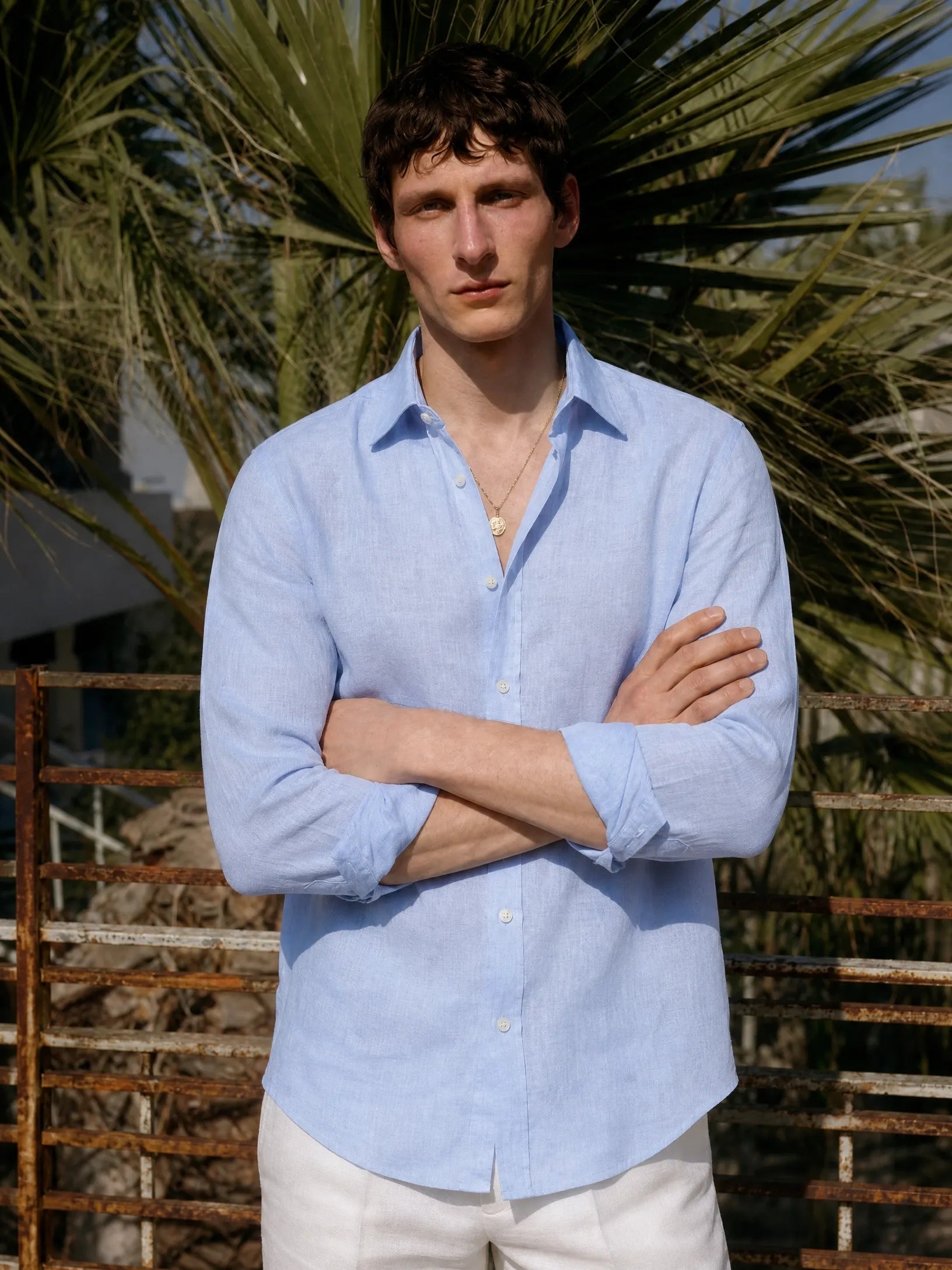 Leonina Linen Shirt — Light Blue