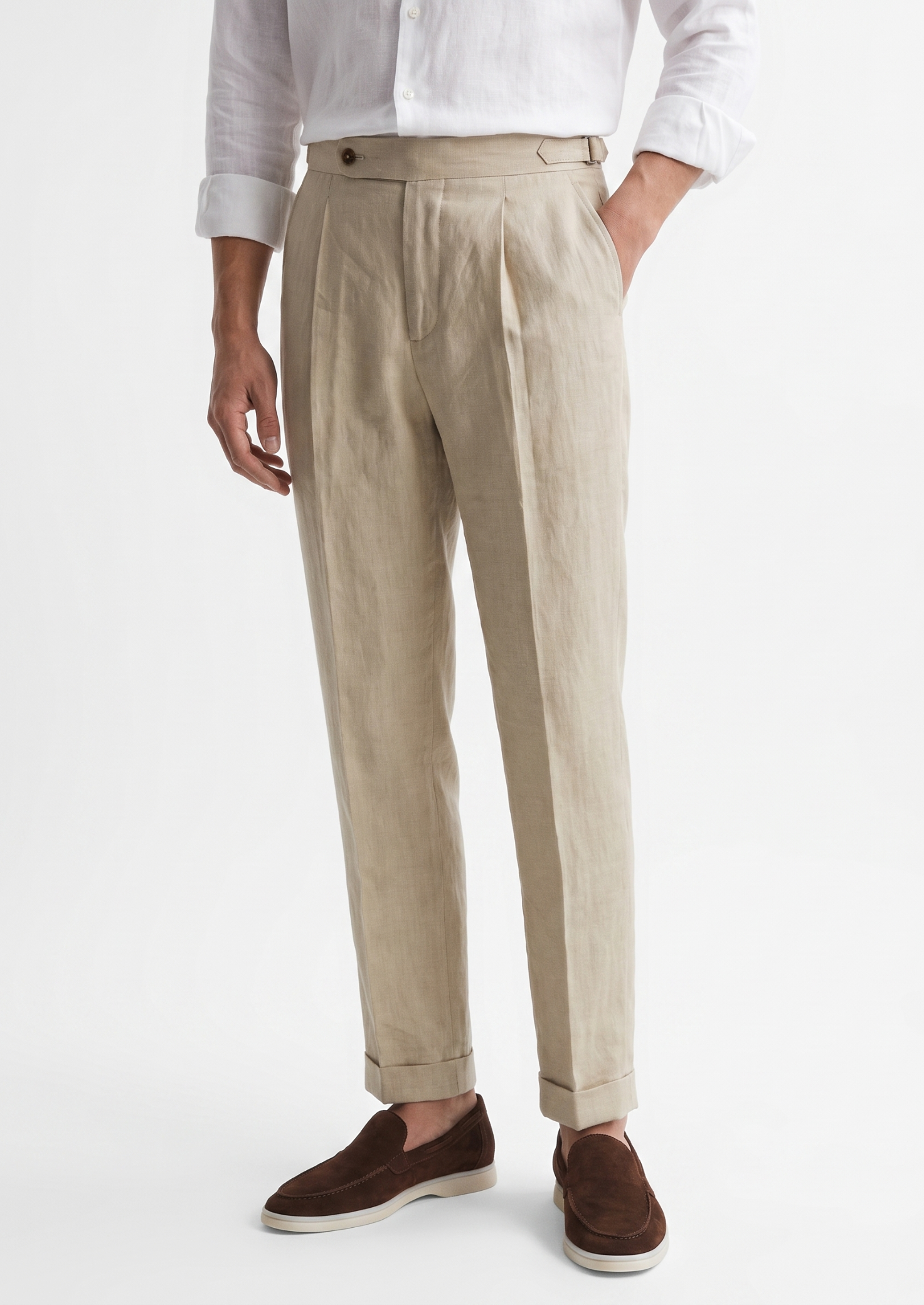 CALÇA COSTEIRA PLISSADA TUSCANY - Areia